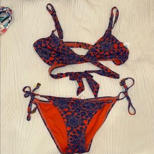 Bikini Lab Floral cross top Bikini in Blue and Orange